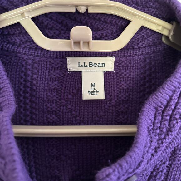 L.L. Bean Purple Cable Knit Cardigan Sweater Jacket 100% Cotton 278397 - Picture 6 of 8